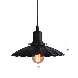 Vintage Industrial Metal Black Scalloped Pendant Light Zawala Image - 7