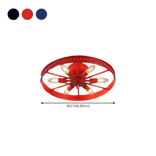 ZOWALA - Industrial Wheel Red Semi-Flush Mount Light 6-Light #size