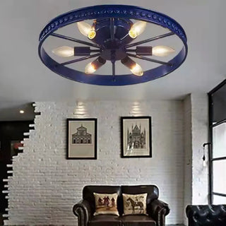 ZOWALA - Industrial Wheel Red Semi-Flush Mount Light 6-Light Image - 3