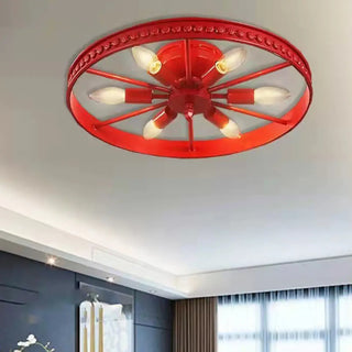 ZOWALA - Industrial Wheel Red Semi-Flush Mount Light 6-Light Image - 4