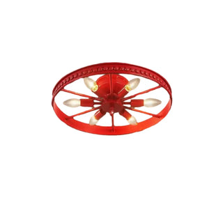 ZOWALA - Industrial Wheel Red Semi-Flush Mount Light 6-Light Image - 5