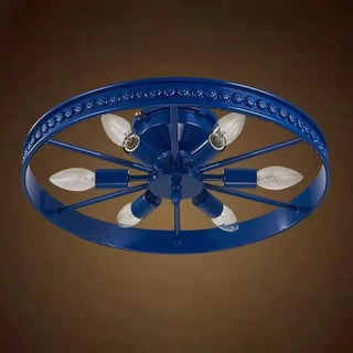 ZOWALA - Industrial Wheel Red Semi-Flush Mount Light 6-Light Image - 7