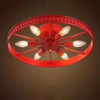 ZOWALA - Industrial Wheel Red Semi-Flush Mount Light 6-Light Image - 8
