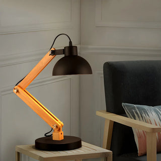 Unique Wood Base Adjustable Black Bowl Shade Desk Lamp Zawala Image - 2