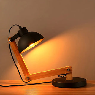 Unique Wood Base Adjustable Black Bowl Shade Desk Lamp Zawala Image - 3