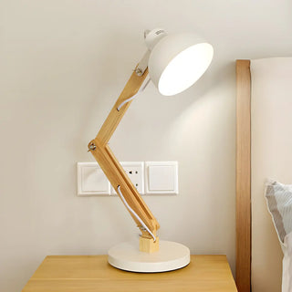 Unique Wood Base Adjustable Black Bowl Shade Desk Lamp Zawala Image - 4