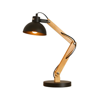 Unique Wood Base Adjustable Black Bowl Shade Desk Lamp Zawala Image - 5