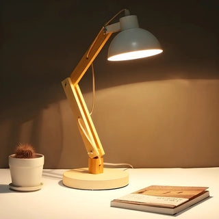 Unique Wood Base Adjustable Black Bowl Shade Desk Lamp Zawala Image - 6