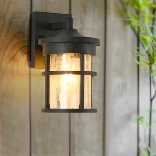 Industrial Cylinder Crackle Glass Outdoor Wall Sconce Zawala Image - 1