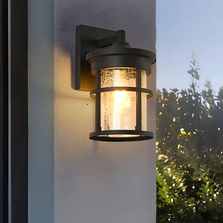 Industrial Cylinder Crackle Glass Outdoor Wall Sconce Zawala Image - 2