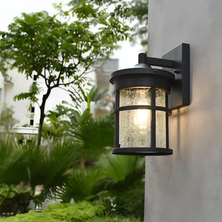 Industrial Cylinder Crackle Glass Outdoor Wall Sconce Zawala Image - 3