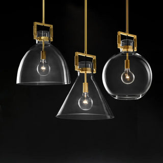 ZOWALA - Industrial Clear Glass Dome Brass Pendant Light Image - 4