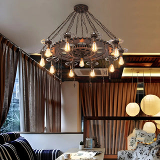 ZOWALA - Gear Chain Iron Black Restaurant Edison Bulb Chandelier Image - 1