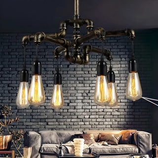 ZOWALA - Industrial Bronze Pipe Edison Bulb Chandelier Image - 1