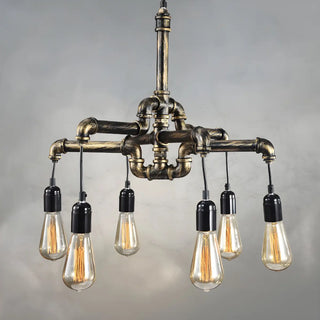 ZOWALA - Industrial Bronze Pipe Edison Bulb Chandelier Image - 2