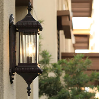 Industrial Brown Geometric Glass Exterior Wall Light Zawala Image - 2