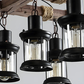 ZOWALA - Industrial Brown Wood 8-Light Lantern Chandelier