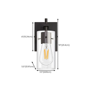 2-Light Industrial Cylinder Glass Black Vanity Lights Zawala #size