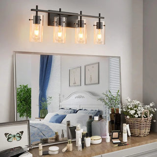 2-Light Industrial Cylinder Glass Black Vanity Lights Zawala Image - 3