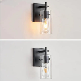 2-Light Industrial Cylinder Glass Black Vanity Lights Zawala Image - 4