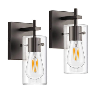 2-Light Industrial Cylinder Glass Black Vanity Lights Zawala Image - 7