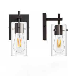 2-Light Industrial Cylinder Glass Black Vanity Lights Zawala Image - 8