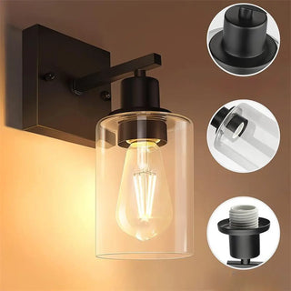 ZOWALA - Industrial Clear Glass Black Cylinder Vanity Light Image - 2