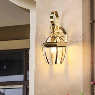 Industrial Exterial Gold Glass Lantern Wall Sconce Zawala Image - 2