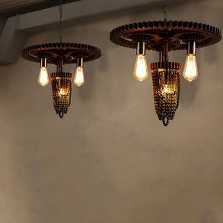 ZOWALA - Industrial Copper Metal Gear Chain Chandelier Image - 5