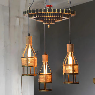 Metal Gear Rope Bottle 3-Light Small Chain Chandelier Image - 1