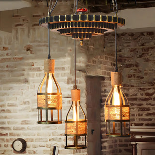 Metal Gear Rope Bottle 3-Light Small Chain Chandelier Image - 2