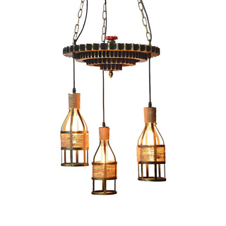 Metal Gear Rope Bottle 3-Light Small Chain Chandelier Image - 3