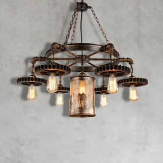 ZOWALA - Industrial Gear Wheel Brown Vintage Chandelier Image - 1