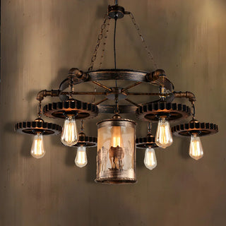 ZOWALA - Industrial Gear Wheel Brown Vintage Chandelier Image - 2