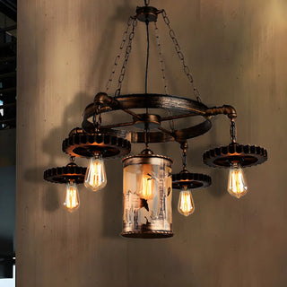 ZOWALA - Industrial Gear Wheel Brown Vintage Chandelier Image - 3