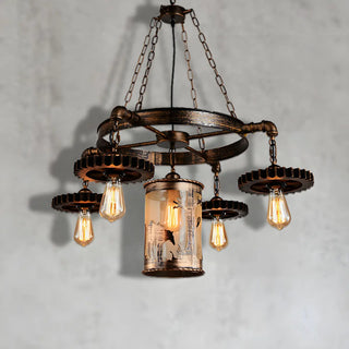 ZOWALA - Industrial Gear Wheel Brown Vintage Chandelier Image - 4