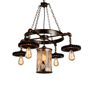 ZOWALA - Industrial Gear Wheel Brown Vintage Chandelier Image - 6