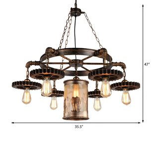 ZOWALA - Industrial Gear Wheel Brown Vintage Chandelier #size