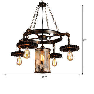 ZOWALA - Industrial Gear Wheel Brown Vintage Chandelier Image - 8
