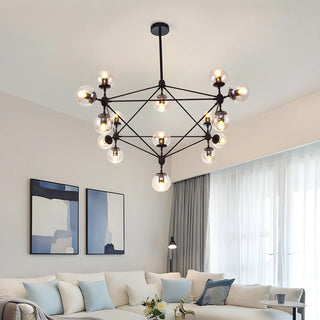 ZOWALA - Geometric Black Iron Glass Ball Living Room Chandelier Image - 16