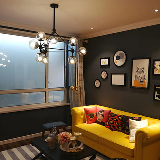 ZOWALA - Geometric Black Iron Glass Ball Living Room Chandelier Image - 3