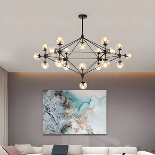 ZOWALA - Geometric Black Iron Glass Ball Living Room Chandelier Image - 4