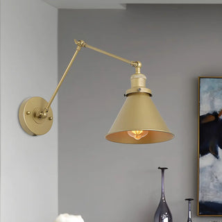 Industrial Cone Adjustable Metal Swing Arm Gold Wall Light Image - 1