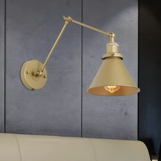 Industrial Cone Adjustable Metal Swing Arm Gold Wall Light Image - 2