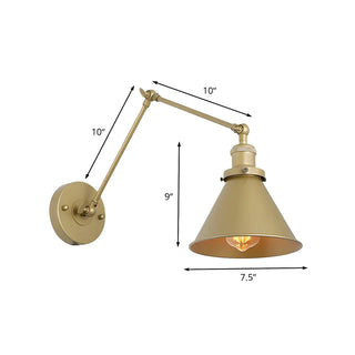 Industrial Cone Adjustable Metal Swing Arm Gold Wall Light #size