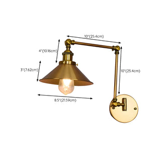 ZOWALA - Industrial Swing Arm Cone Iron Bedroom Gold Wall Sconce #size