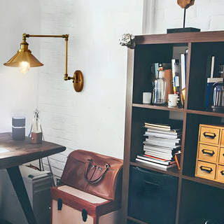 ZOWALA - Industrial Swing Arm Cone Iron Bedroom Gold Wall Sconce Image - 3