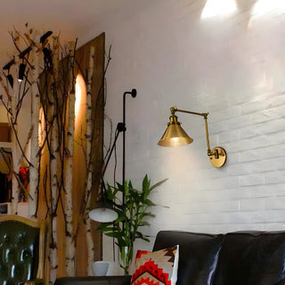 ZOWALA - Industrial Swing Arm Cone Iron Bedroom Gold Wall Sconce Image - 5