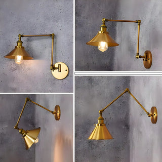 ZOWALA - Industrial Swing Arm Cone Iron Bedroom Gold Wall Sconce Image - 7