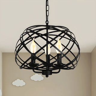 Industrial Geometric Cage Black Metal Pendant Chandelier Zawala Image - 1